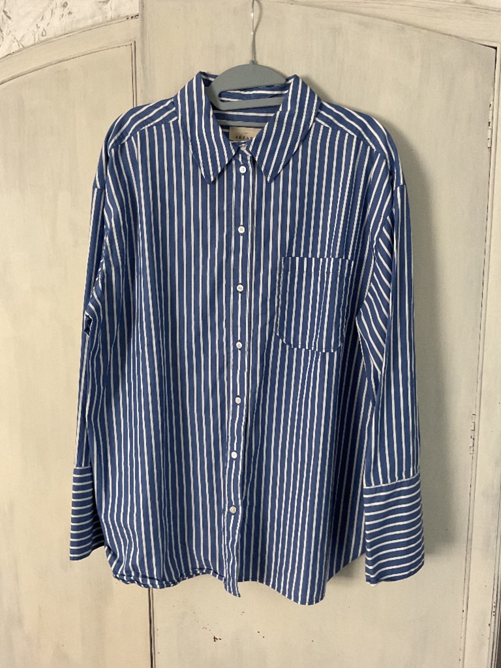 Sezane Blue White Striped Max Shirt 42